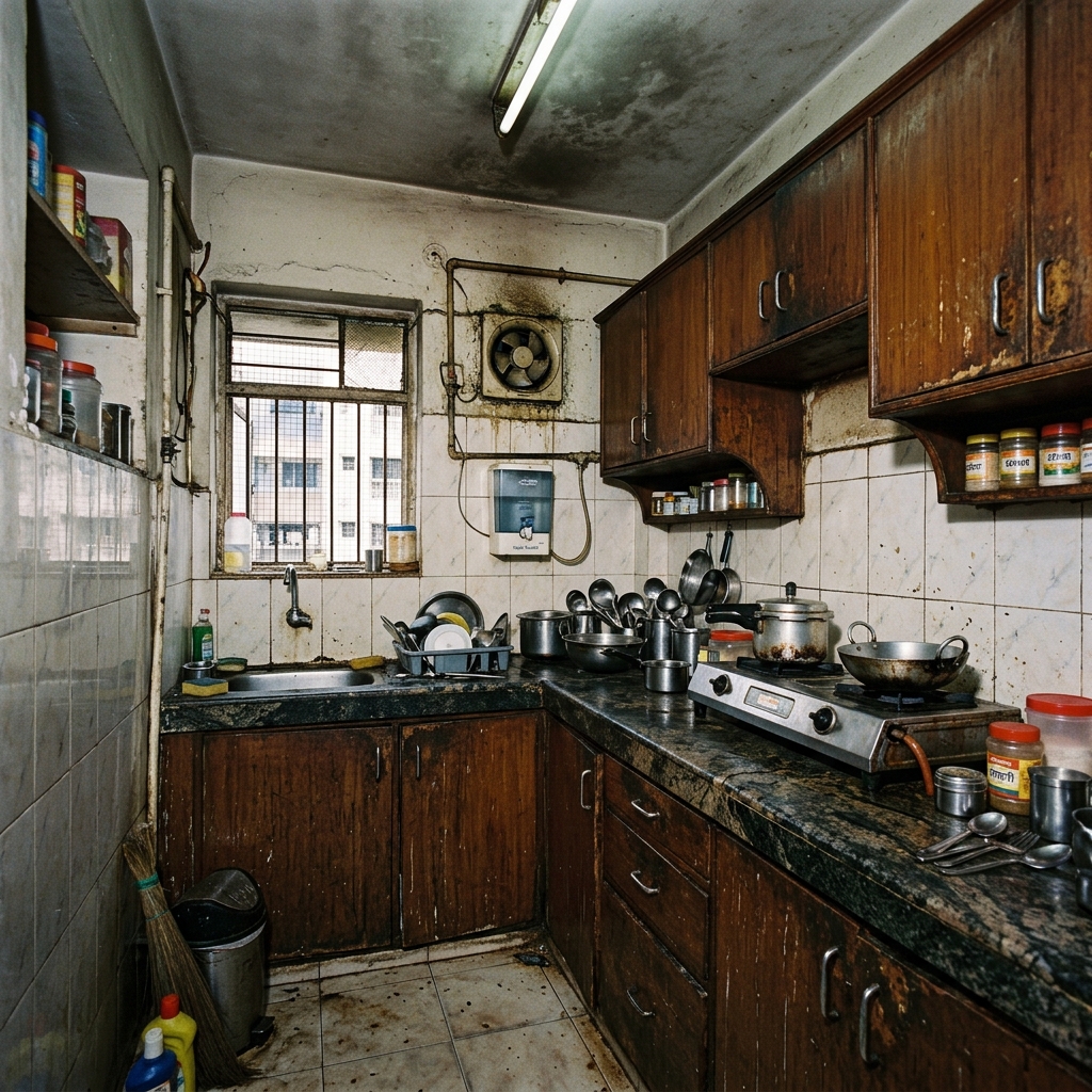 Kitchen before renovation – outdated and worn